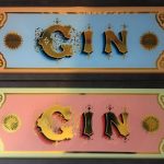 Handpainted glass gin signs