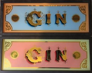 Handpainted glass signs - Gin